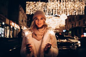 A woman enjoying winter lights in Pigeon Forge