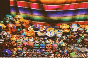 Colored skulls for sale during Cinco De Mayo in Gatlinburg
