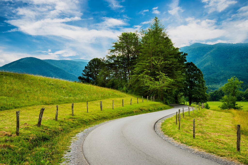 Paved trail at Cades Cove Great Smoky Mountains National Park in Tennessee